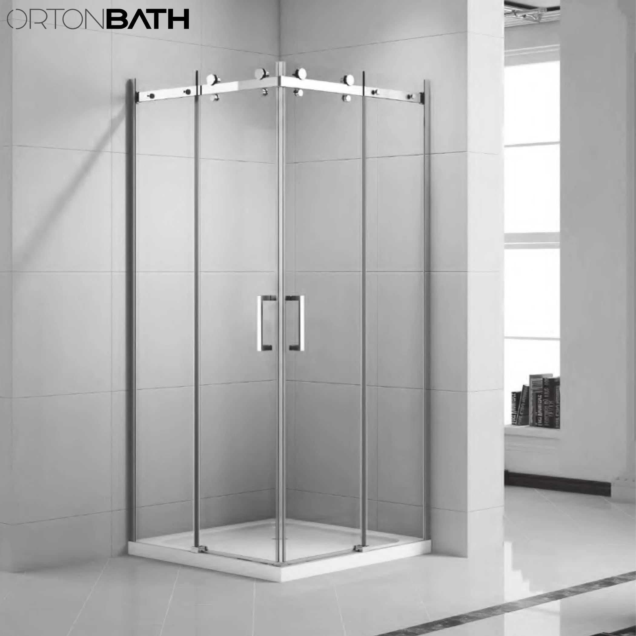 Ortonbath Framed Square Corner Shower Door Sliding Tempered Glass Corner Entry Cubicles Shower Room Shower Enclosure