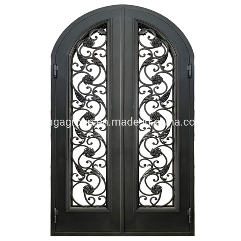 Custom Design Color Hand Made Wrought Iron Security Front Entry Double Steel Metal Glass Door for Villa