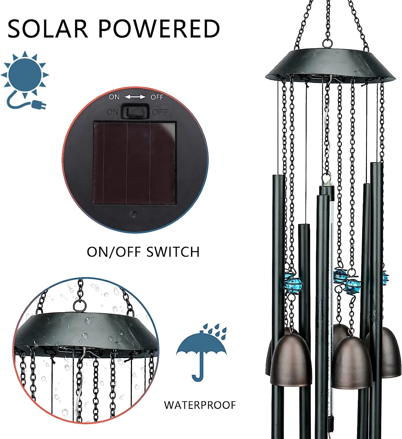 Taman Solar Windspiel für draußen - LED Farbe ändern Windspiel Dekorative Memorial Geschenk, für zu Hause, im Freien, Hof, Terrasse, Gartengestaltung, 30 Cm