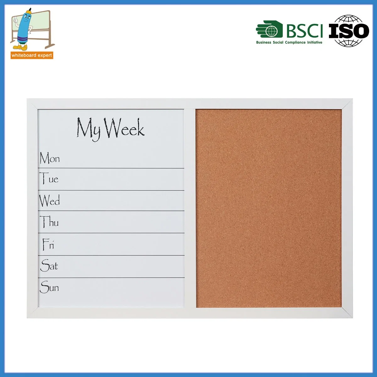 Personal Private Design White Board Magnetic with Cork Bulletin for Using Pins