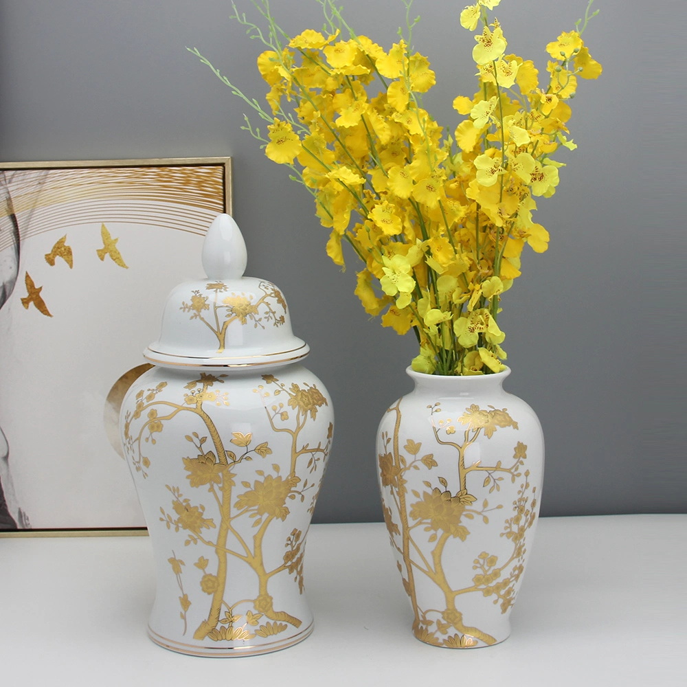 J175 Accesorios de Decoración moderna sala de porcelana y cerámica de oro y jengibre blanco Jar