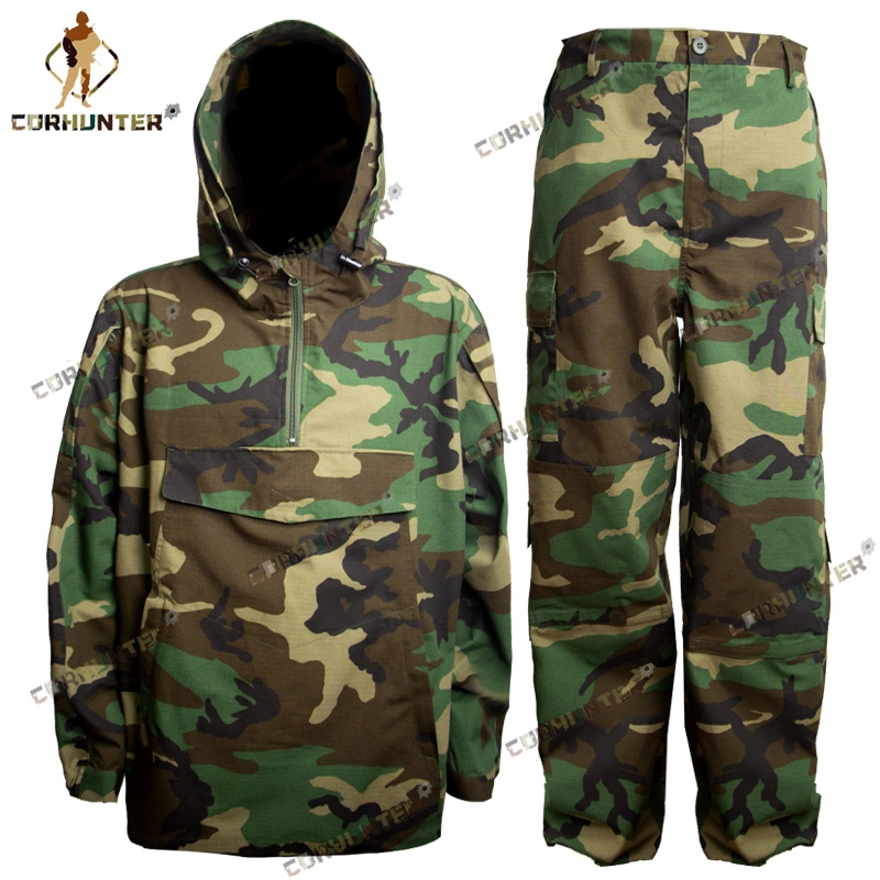 Taktische Outdoor Sport Rip-Stop Woodland Anorak Jacke und Hosen OEM Herren Hoodie Set Sweatshirt Oversize Pullover