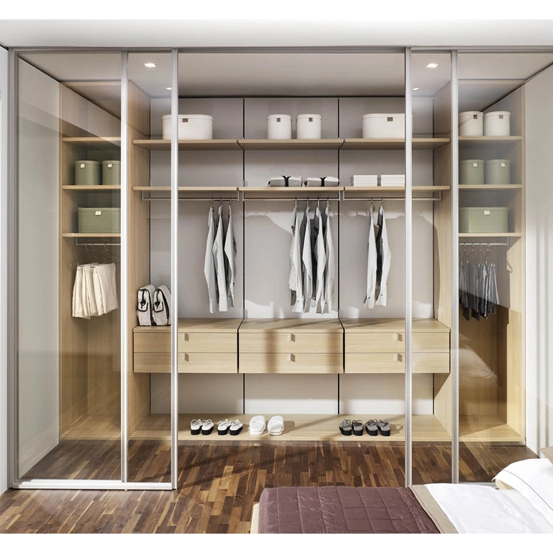 High quality/High cost performance  U Shape Aluminum Glass Door Walk in Closet Luxury Bedroom Wardrobe