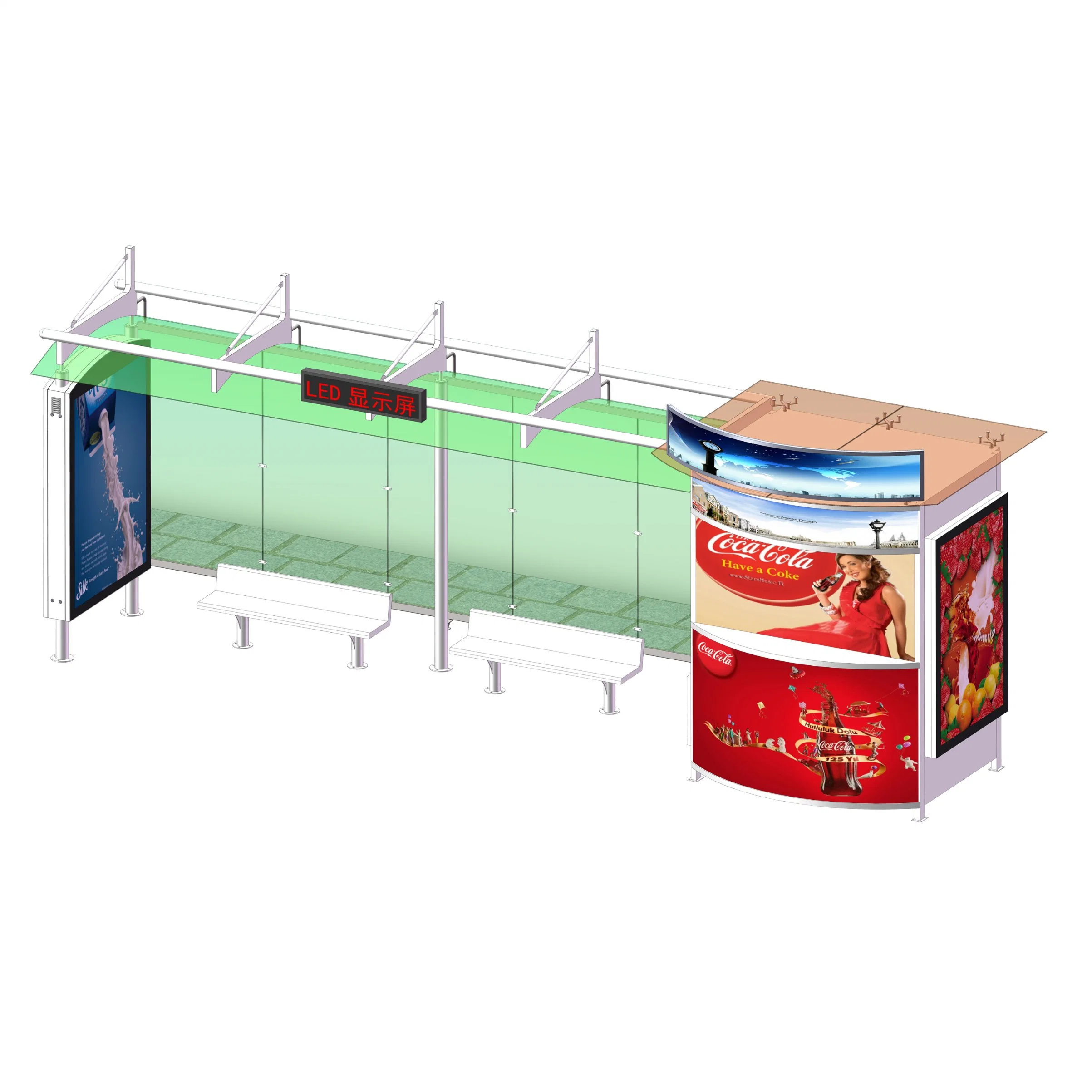 Advertising Equipment Stainless Steel Bus Shelter with Shop