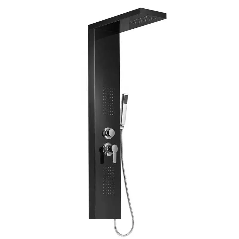 Shower Panel Bathroom Wall Mounted Stainless Steel Waterfall Black Shower Column Set Tower Shower Panels Collone De Douche