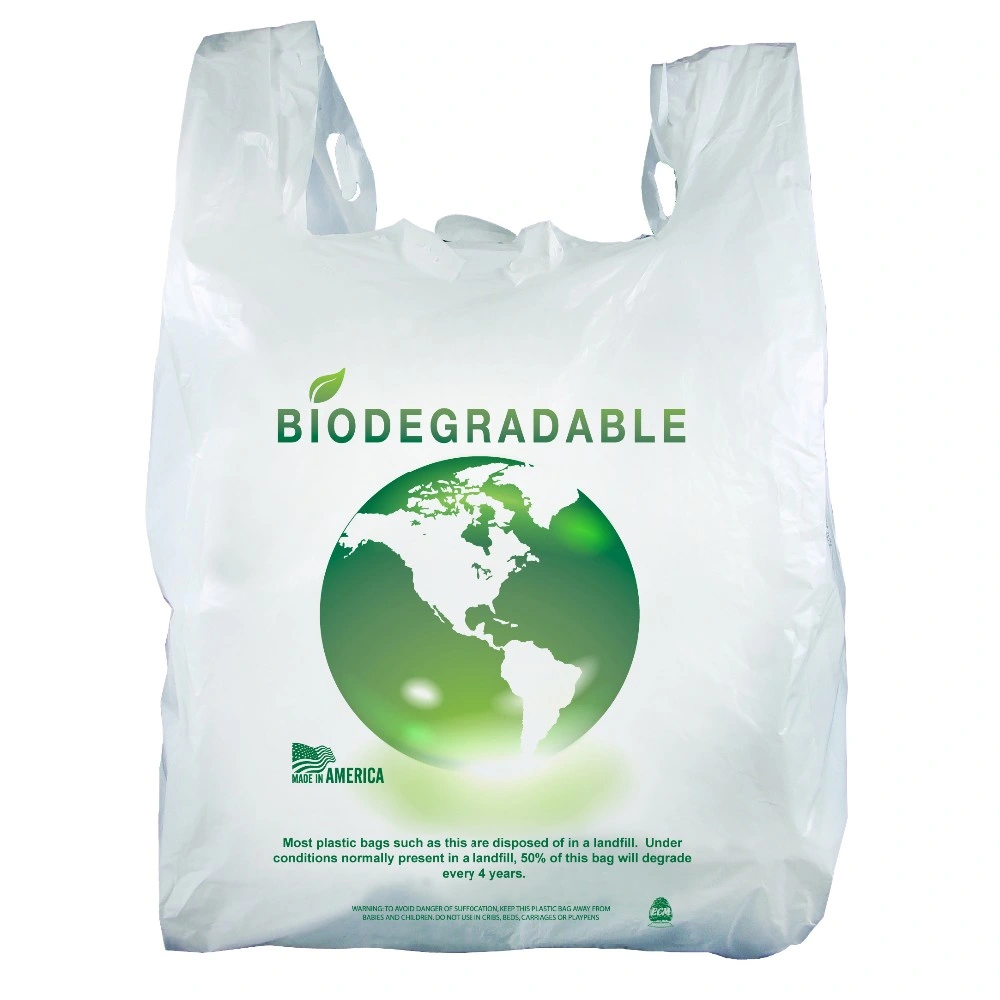 PLA Pbat Amido de milho de HDPE LDPE Polietileno composto biodegradável plástico impressão personalizada de materiais reciclados Vest Supermercado comercial de embalagens T-shirt Bags