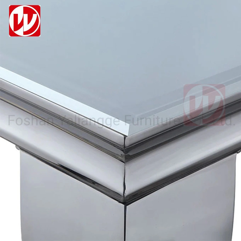 Moderno Blanco vidrio templado Metal Acero inoxidable rectangular comedor Banquete Tabla