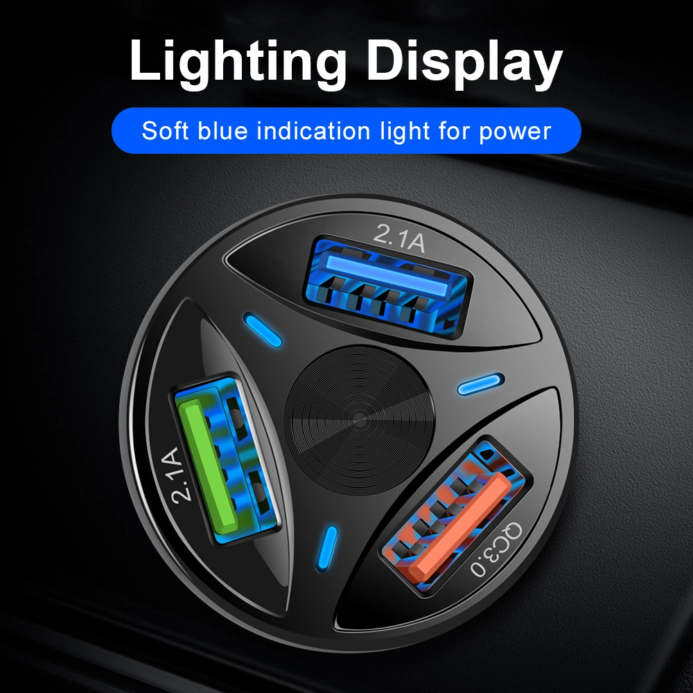 Promoción regalo coche 2.1A+QC3.0 de luz LED de 3 puertos USB Cargador de coche