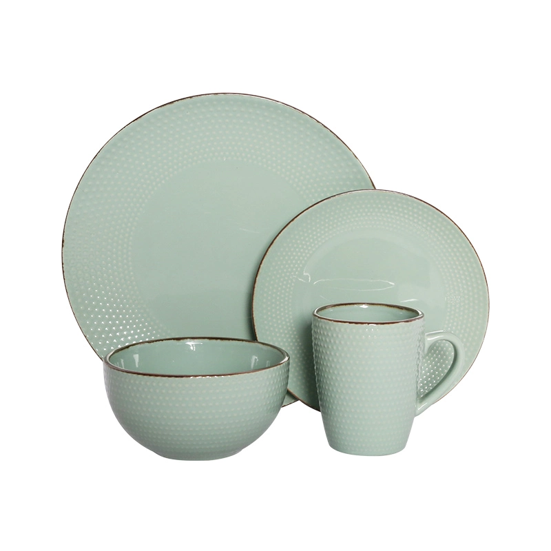 Hot Selling Embossed Dots with Metallic Rim Ceramic Dinner Set