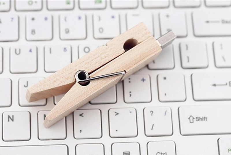 Creative Wooden Clip USB Flash Drive with Logo