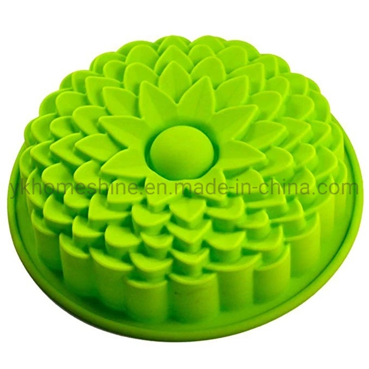 China Manufacture Big Size Round Shape Chrysanthemum Sunflower Silicon Cake Pan Mold