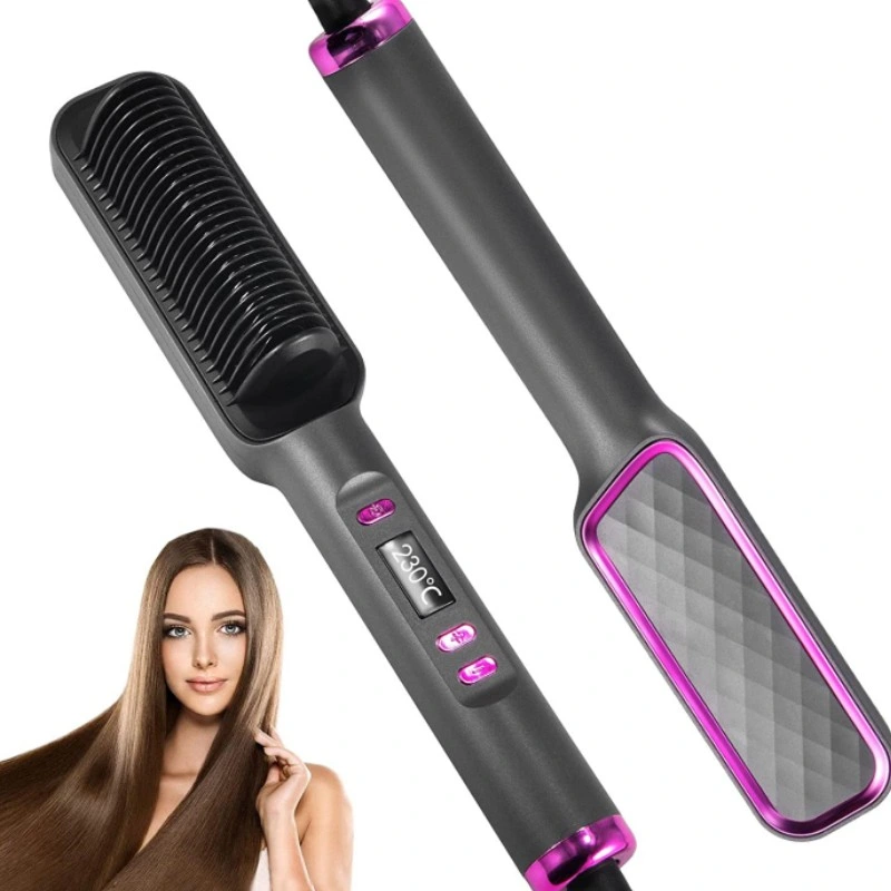 Peigne en céramique plus rectiligne Hair Straightener Brosse de redressage 2 en1 Professional pour lisser les cheveux électrique