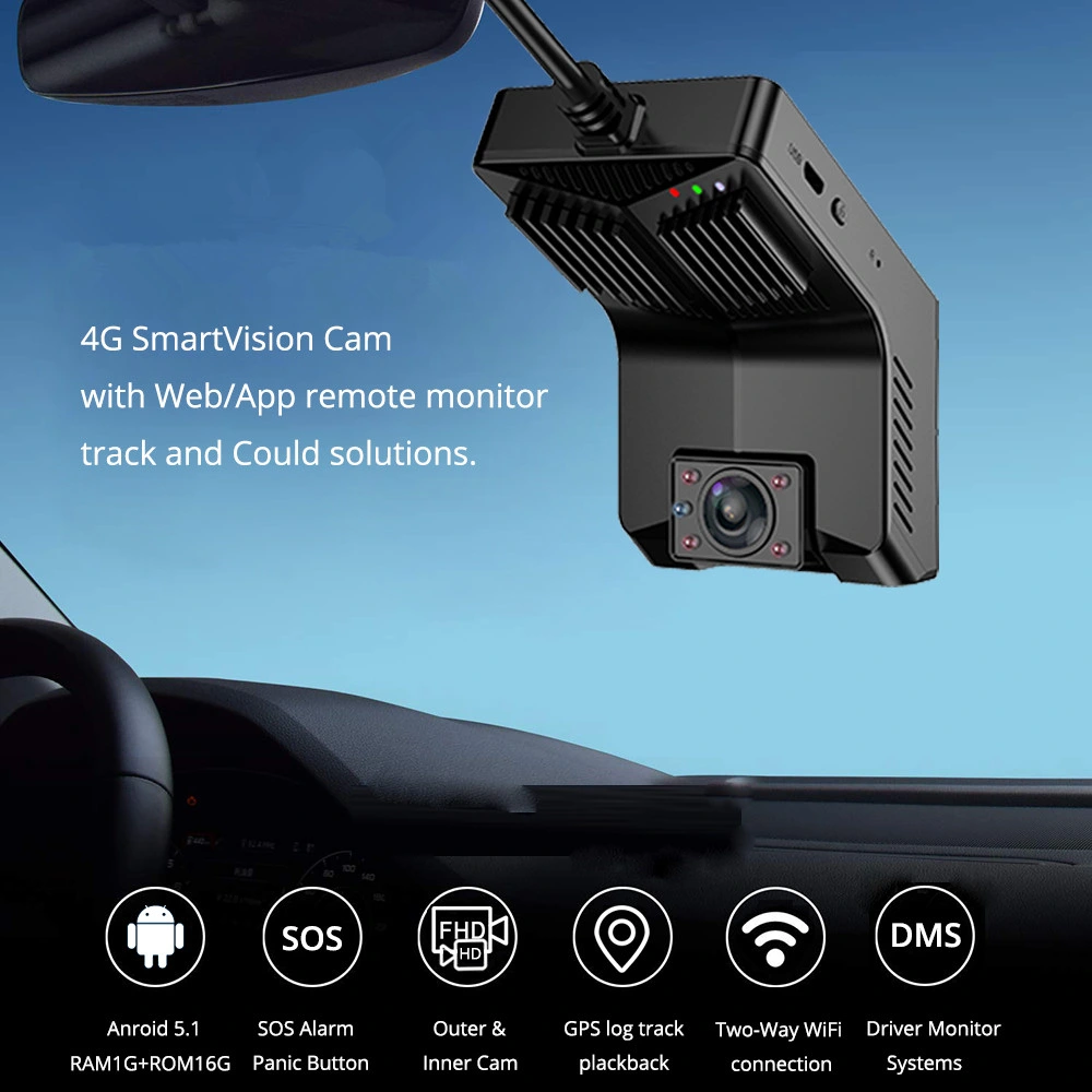 T2 Car DVR WiFi GPS Tracker 4G LTE Dash Cam Car Black Box Dual Camera with Night Vision Car Camera Front and Inside Dual Lens Car Dash Camera Dashcam