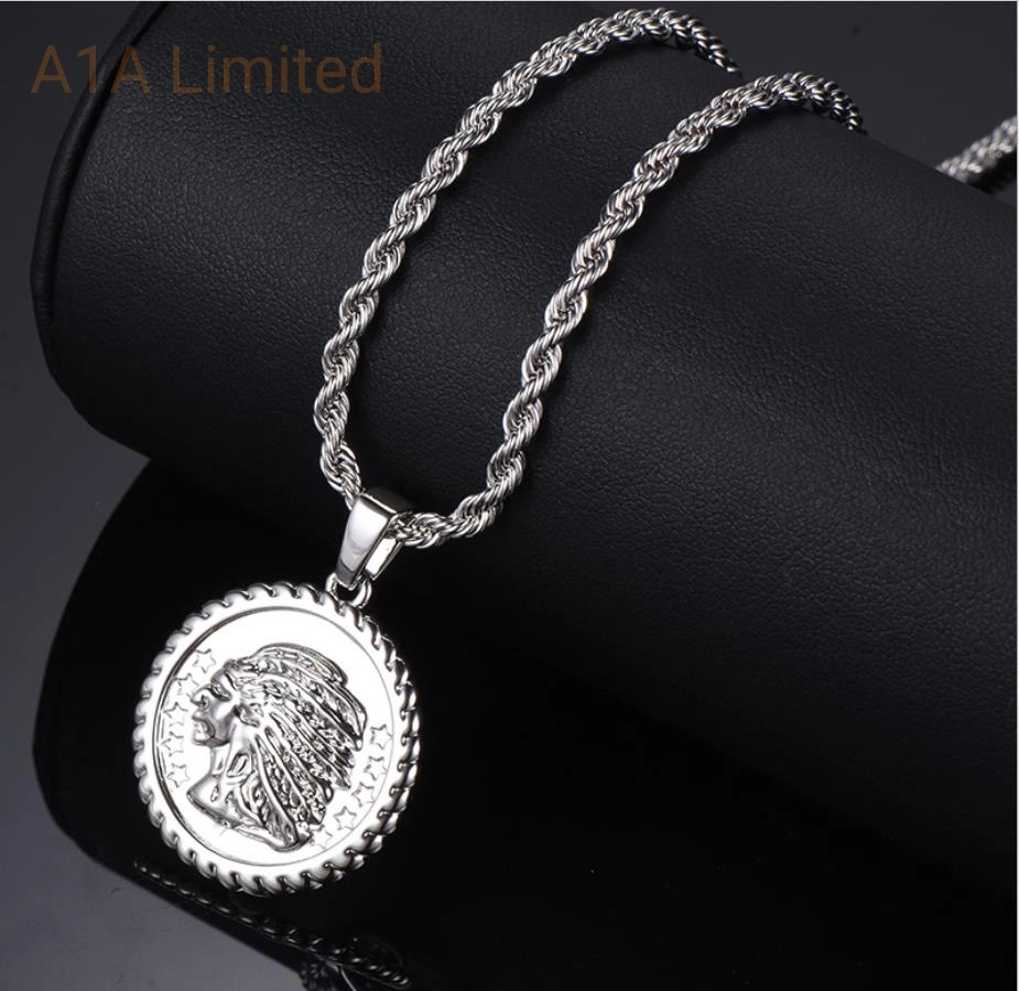 Encanto Vintage estilo punk de latón o colgante de plata de ley 925 de la Ronda de joyas collar de la moneda de comercio al por mayor joyería personalizada