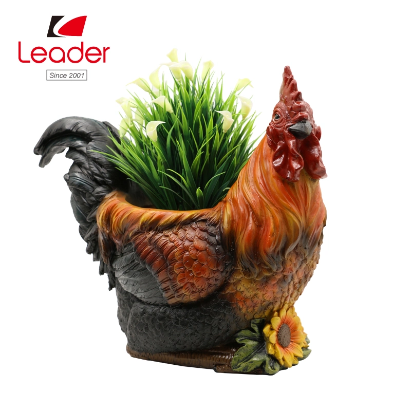 Planteur de coq en résine fait à la main pour la décoration de pots de fleurs extérieurs