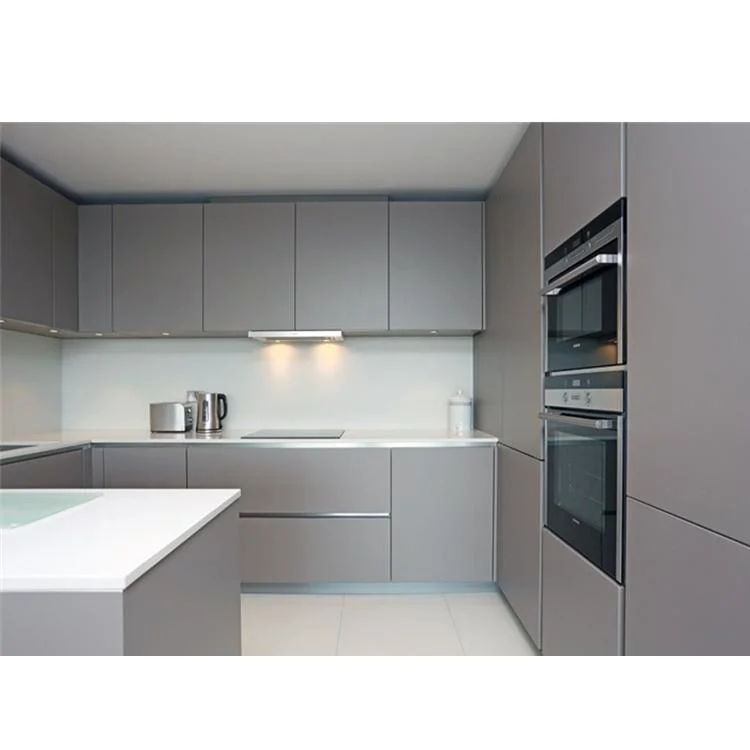 Gray Glossy Ready Made Modern Custom Modular Kitchen Cabinet Design