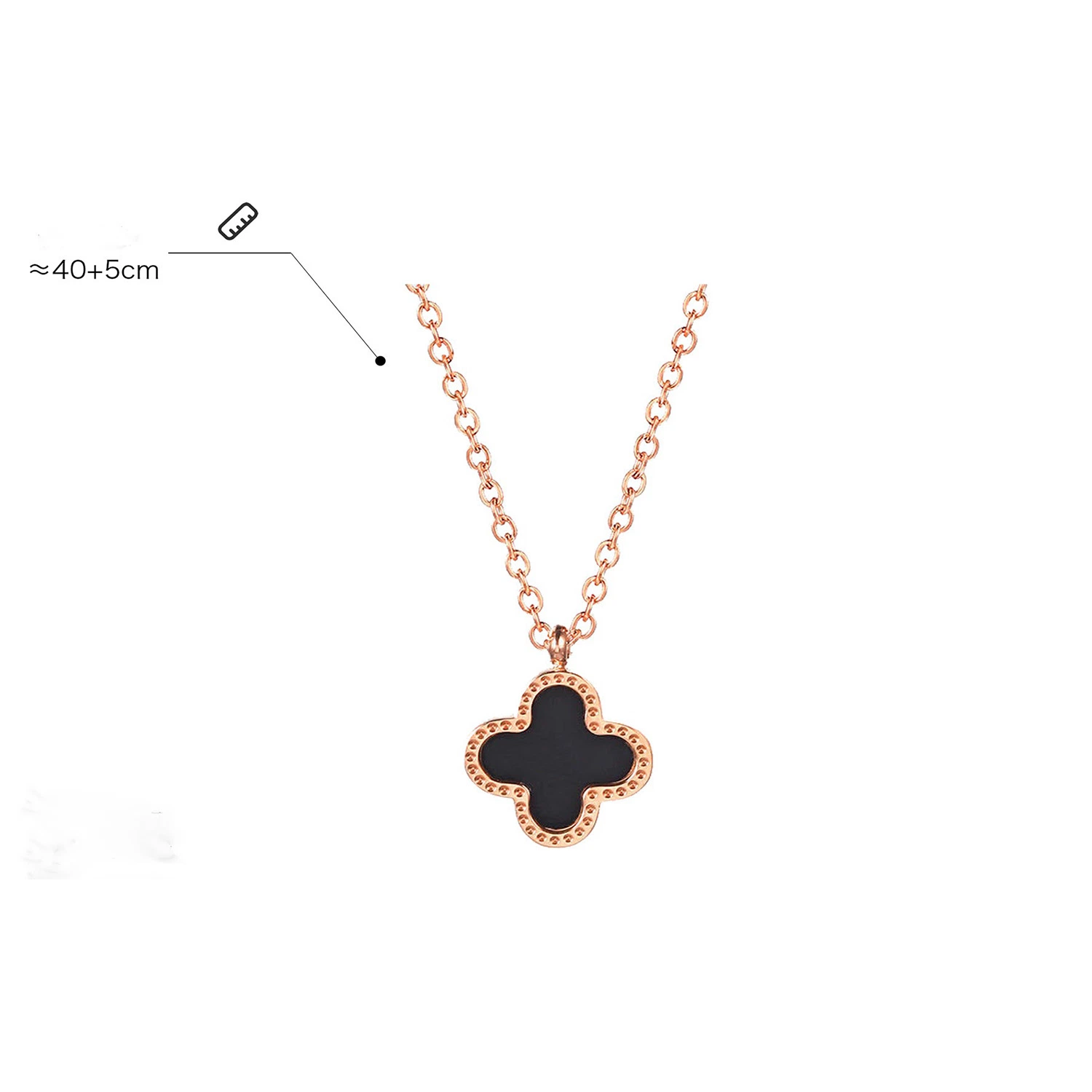 Factory Direct Sales of Black and White Double-Sided Clover Necklace Gold Rose Color Non Fading Light Luxury Niche Necklace Nk0028b