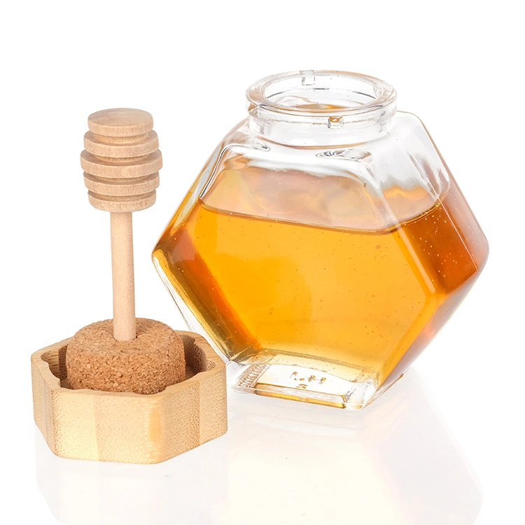 220ml 380ml Honey Glass Jar Hexagonal Honey Glass Jar with Dipper Bee Mini Honey Pot