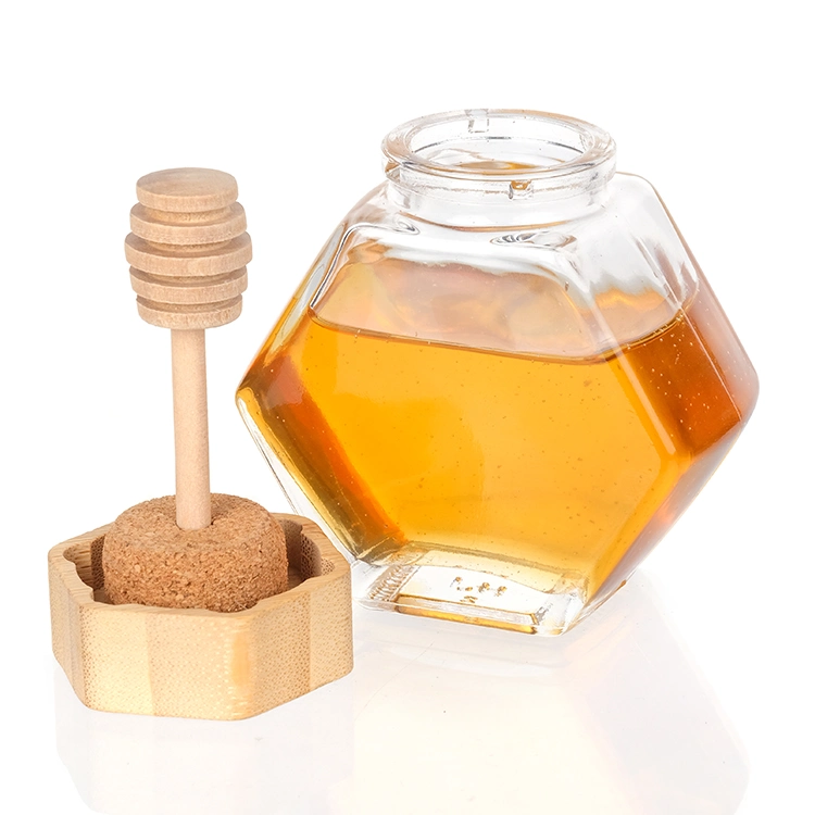 220ml 380ml Honey Glas sechseckige Honey Glas Glas mit Dipper Bee Mini Honey Pot