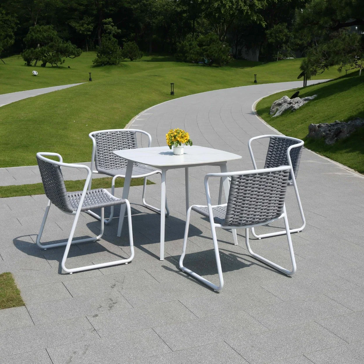 4 Chairs and 1 Table Aluminum Frame Outdoor Garden Patio Swimming Pool Side Table and Chair Set