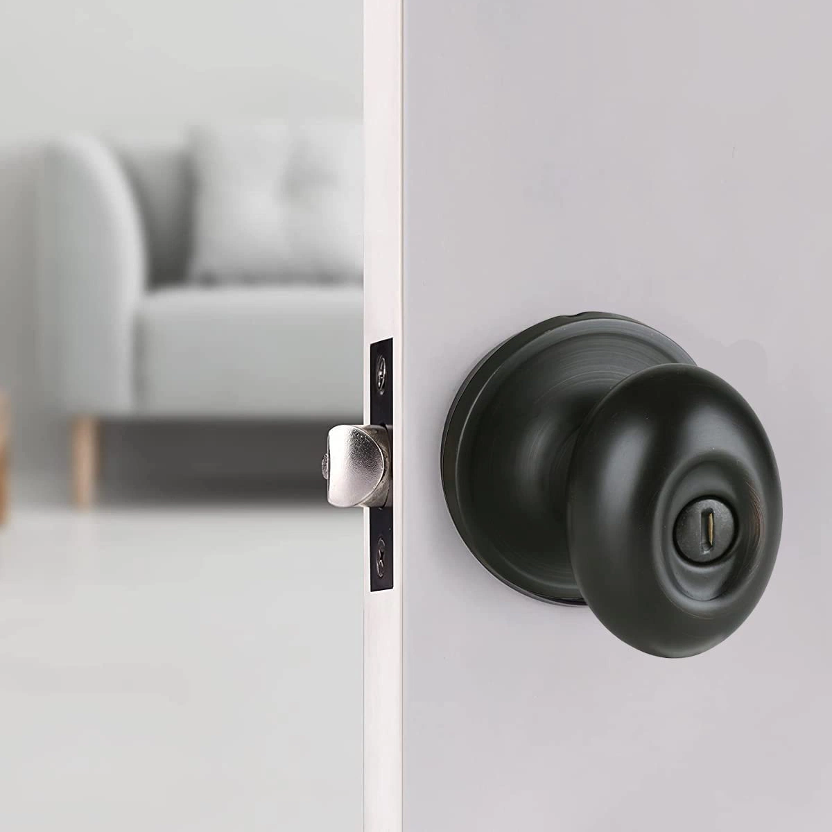 Bedroom Bathroom Oval Egg Ball Door Knob Black Finish Door Lock Set Keyed Entry Locks