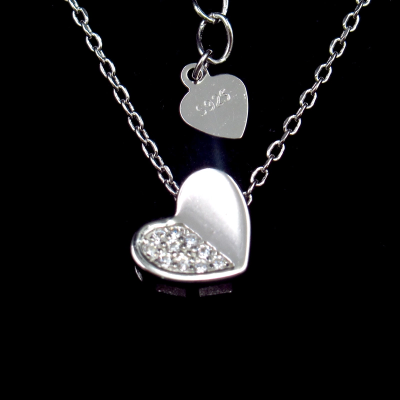 En forma de corazón romántico zirconia cúbico 925 plata Collar de joyas de la participación femenina
