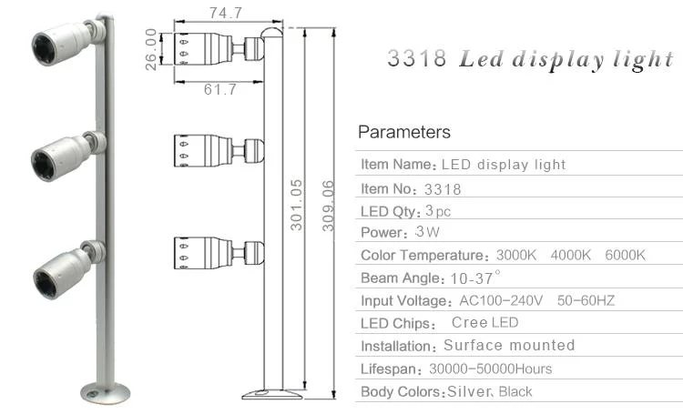 3W Triple Mini LED Display Case Spot Light for Shop Glass Display Cabinet