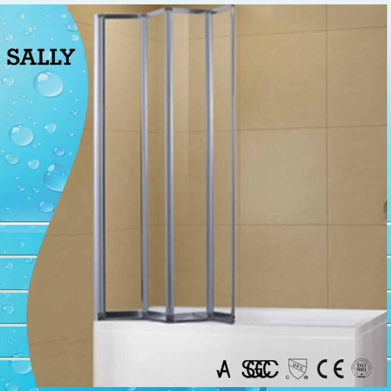 Bi-Fold Framed 4-Fold Folding Shower Screen for Bathtub Bathroom Bath Screen