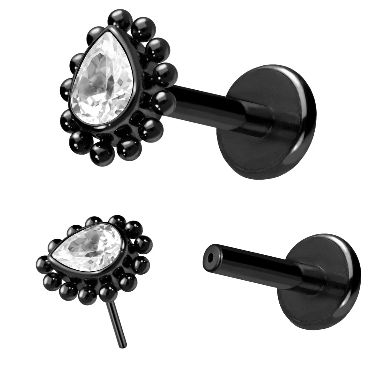 Titanium Fashion Jóias Threadless Plug PIN Crystal drop e bolas Para perfuração de cabeça com rebordo para nariz