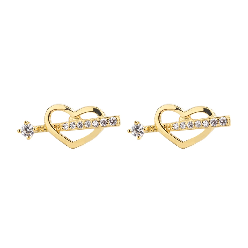 Popular 925 Sterling Silver Cubic Zirconia Heart 24K Gold Plated Women&prime; S Earring Jewelry