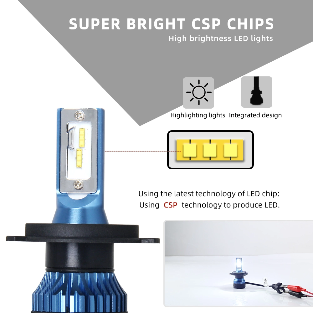 Super Power LED Headlight K5 12V LED Car Headlight High Low Beam 6500K Csp 9005 9006 H7 H4 Cooling Fan Car Headlamp Bulb