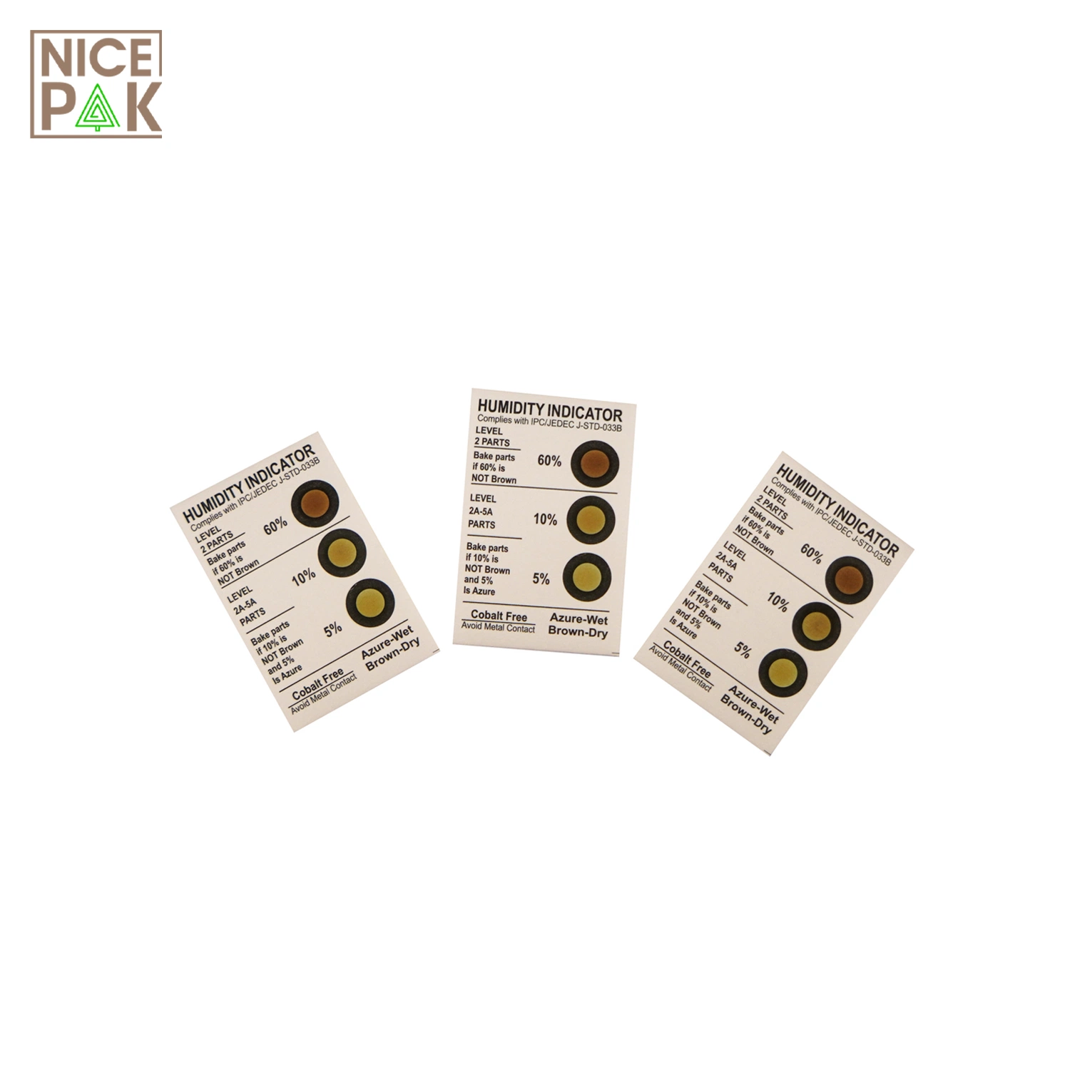 3 Dots 5%-10%-15% Cobalt Free Brown to Azure Hic Humidity Sensor Cards for Electronics Packaging