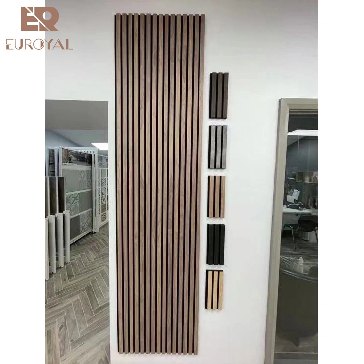 Fabricado de forma automática Acoustic Panel MDF enchapado Slatted panel acústico Pet material decorativo para pared y techo