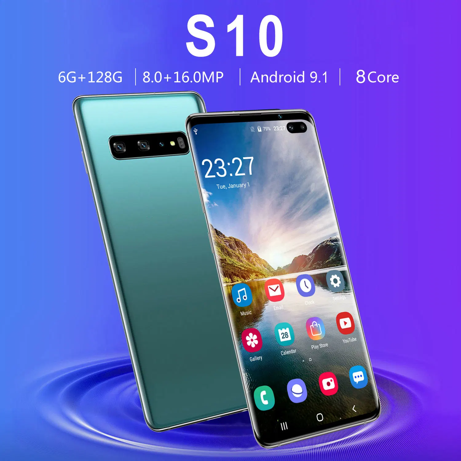 Global Supercharge Unlocked as S10design Smartphone 6.1 Inch 8GB+256GB China Version 6.47 Inch Screen 9.1 Android 9 Phone