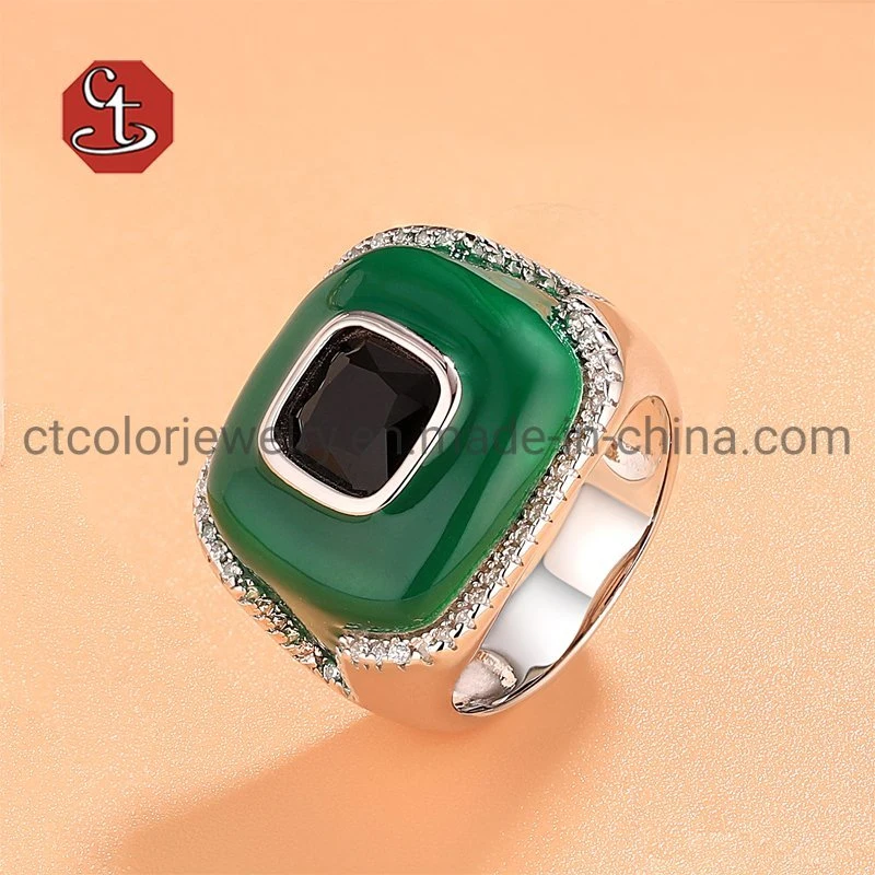 Inlaid 925 Silver Jewelry Enamel Rings Fashion Imitation Blue Gemstone Rings