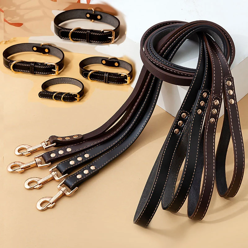 New Dog PU Leather Traction Rope Collar Belt