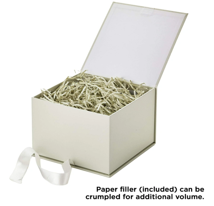 off-White Gift Box with Lid and Shredded Paper Fill for Weddings