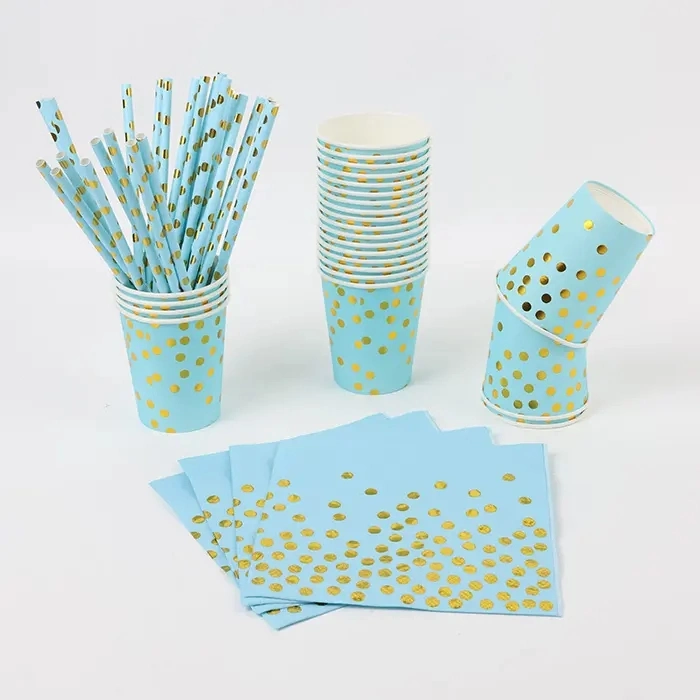 Thanksgiving Disposable Paper Plates Blue DOT Cups Napkins Tableware Sets