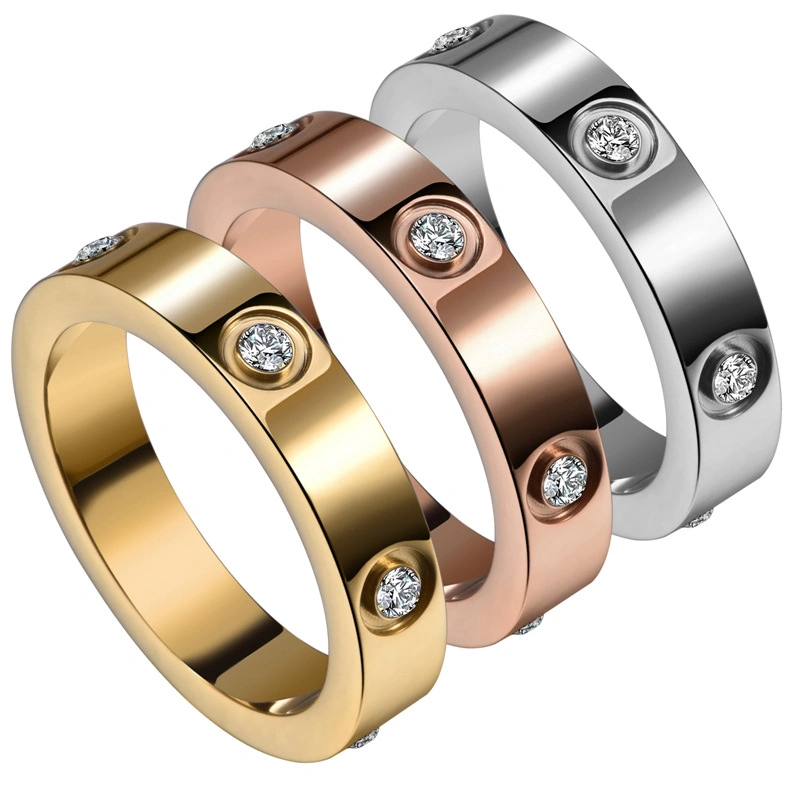 Gold Plated Heart Luxury Stainless Steel Jewelry Rings for Women and Men