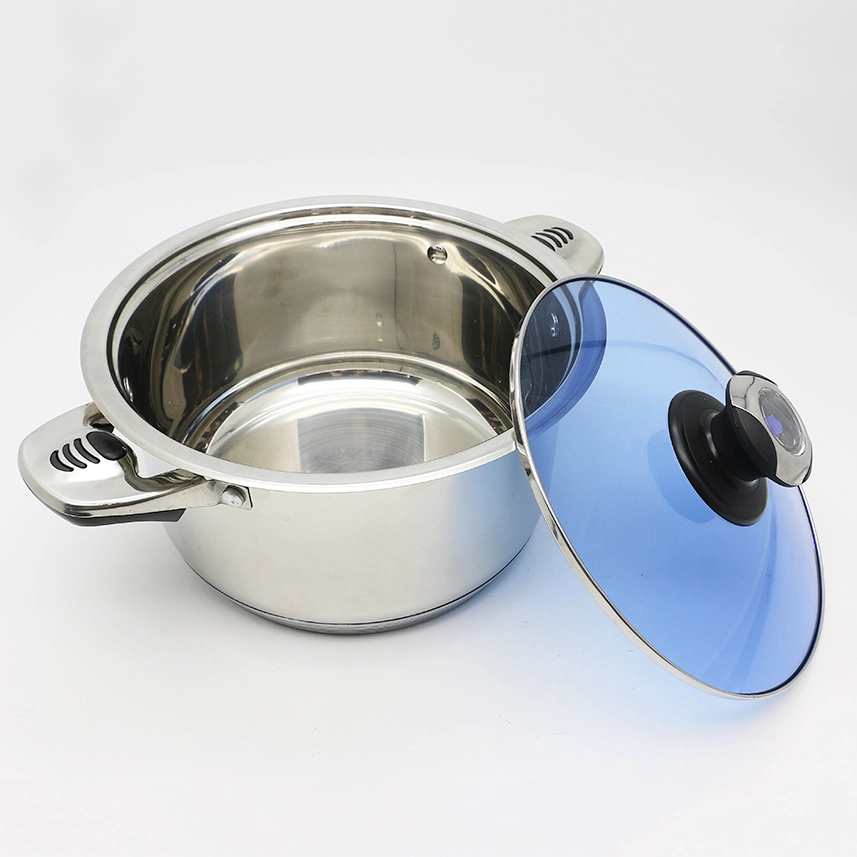 Kitchenware Blue Glass Cover Lid Stainless Steel Pots and Pans Cookware Sets Cooking