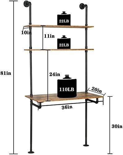 Ordenador portátil Escritorio con estantes montaje en pared Mesa flotante de tubería Con almacenamiento