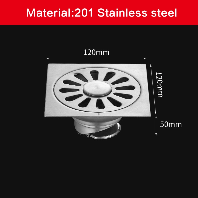 4 Inch 201 Stainless Steel Floor Drain Balcony DN75 Deodorant Floor Drain 12*12cm Automatically Closed Type Large Displacement Floor Drain