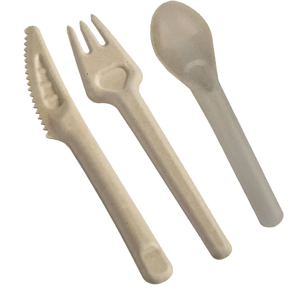 Bulk Bagasse Paper Spoon Forks Knives Disposable Sugarcane Cutlery Set