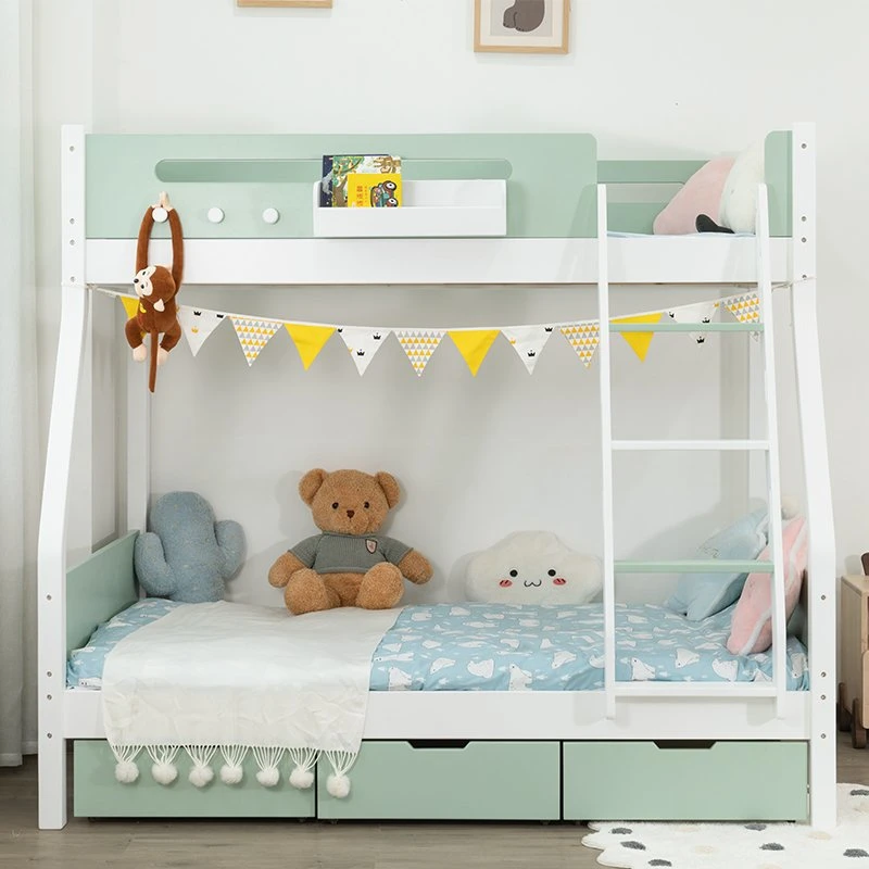 Solid Wood Eco-Friendly Children Bedroom Furniture Wooden Bunk Bed with Stairs