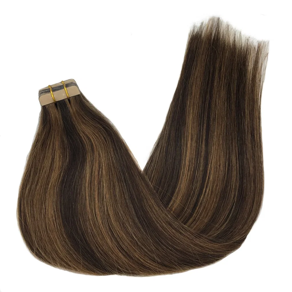 Remy Extensiones de Cabello cinta en el cabello humano Ombre marrón oscuro Marrón Castaño destacó Ombre Extensiones de Cabello la Cinta de pelo 20pcs 50 g de 24 pulg.