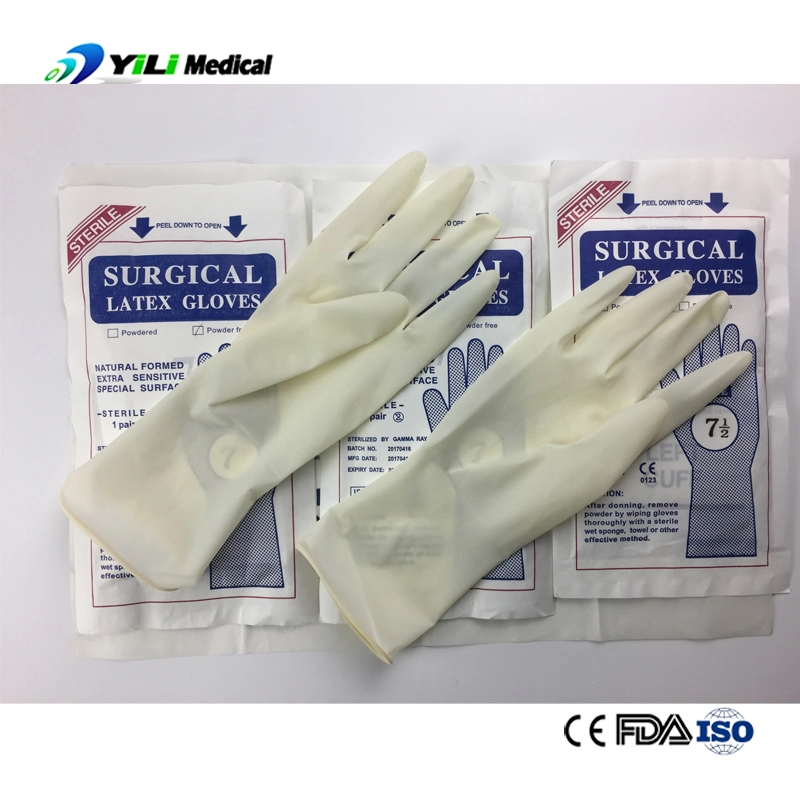 Medical estériles de látex nitrilo sin polvo guantes quirúrgicos estériles desechables