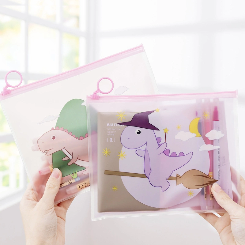 Cute Magic Dinosaur Transparent Ring File Bag Stationery Storage Bag