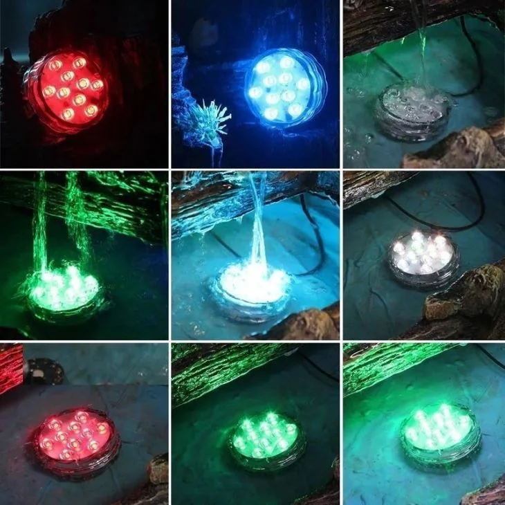 Battery Operated 10LEDs RGB LED Submersible Light Underwater Night Lamp Garden Swimming Pool Light for Wedding Party Vase Bowl