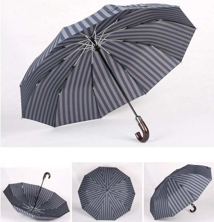 Heavy Duty Durable Wooden Handle Check Pattern Compact Automatic Open Close High Level Souvenir Brand Gift Umbrella