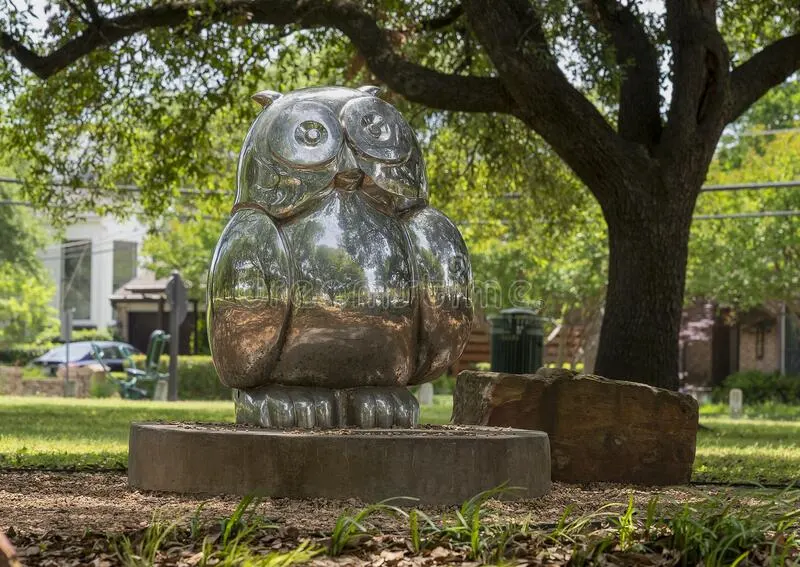 Standing Close Wings Owl Steel Sculpture Park Garden Owl Statue